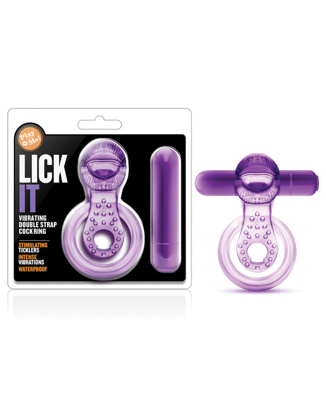 Blush Play With Me Lick It Vibrating Double Strap Cock Ring - Purple