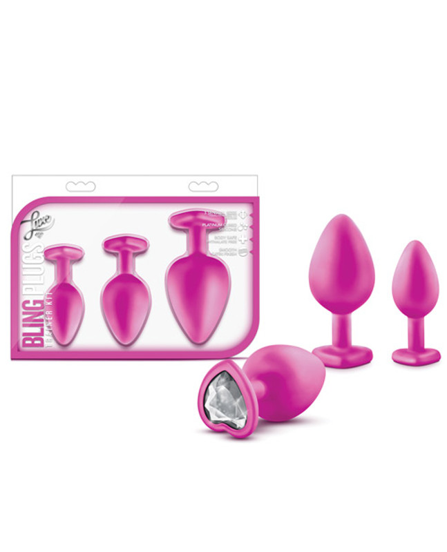 Blush Luxe Bling Butt Plugs Training Kit - Pink With White Gems