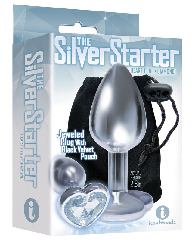 Icon Brands The 9's The Silver Starter Bejeweled Heart Stainless Steel Butt Plug - Diamond