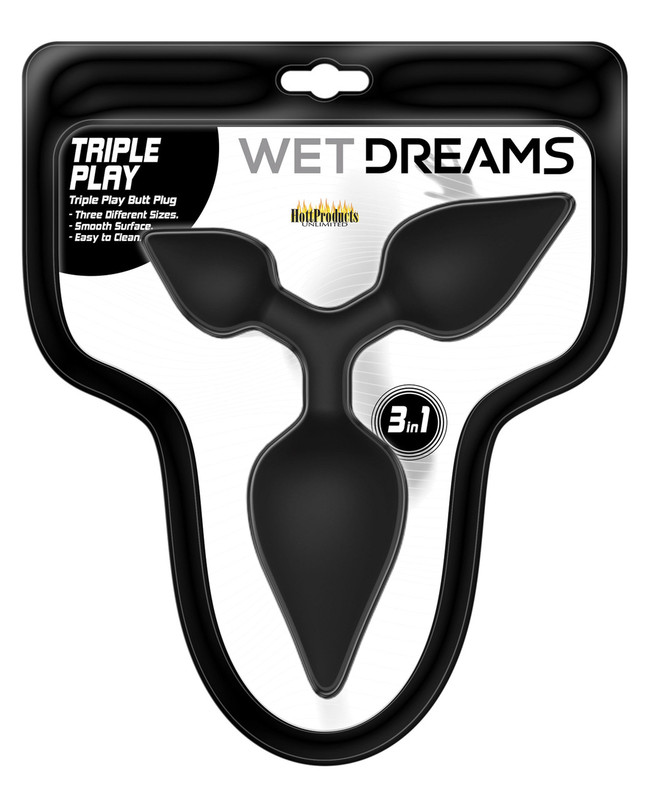 Hott Products Wet Dreams Triple Play Anal Butt Plug - Black