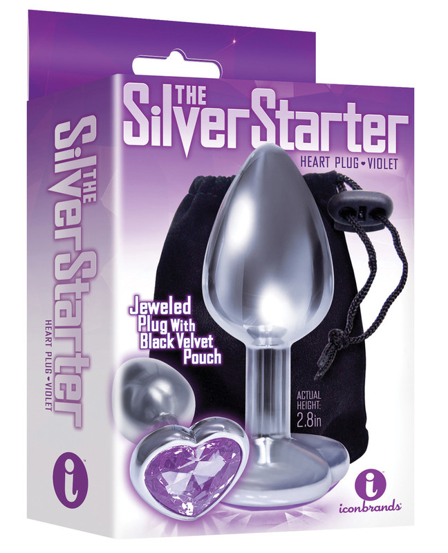 Icon Brands The 9's The Silver Starter Bejeweled Heart Stainless Steel Butt Plug - Violet