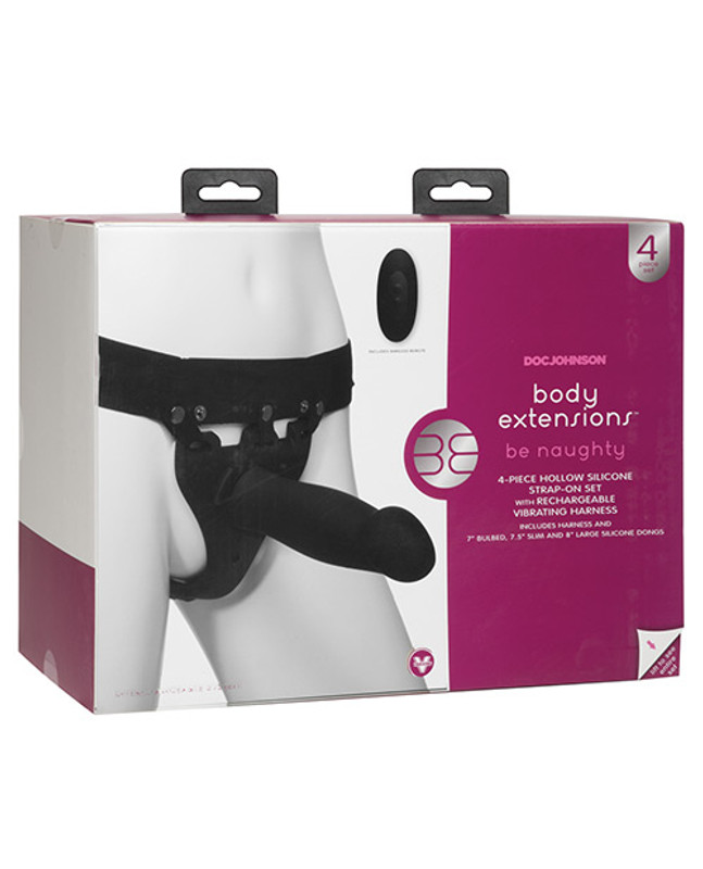 Doc Johnson Body Extensions Be Naughty Vibrating 4 Piece Strap On Dildo Set