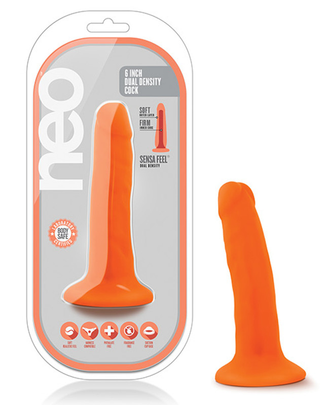 Blush Neo Dual Density 6" Dildo - Neon Orange