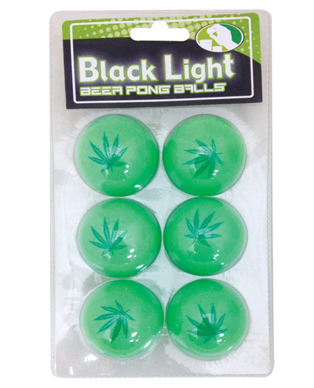 Pot Leaf Black Light Pong Balls - Green Pack Of 6