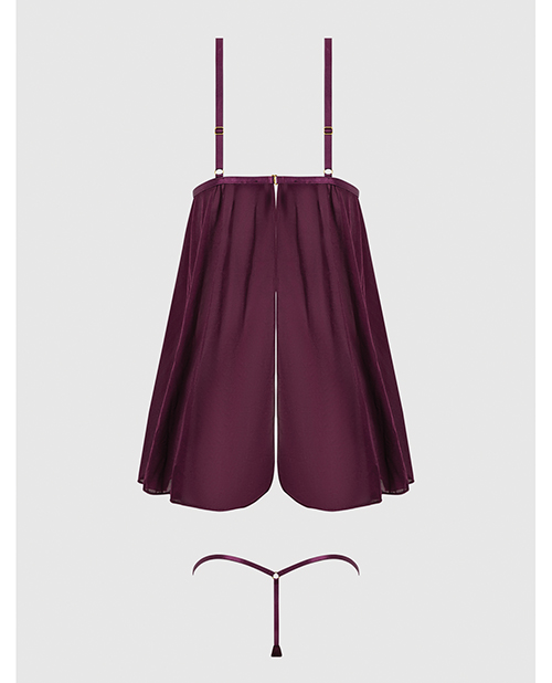 Yasmine Shimmer Mesh O-Ring Slit Cup Babydoll & G-String Set - Burgundy 3X/4X