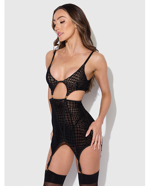 Snake Velvet-Burnout Mesh Chemise & G-String Set - Black XL