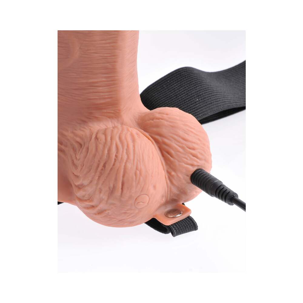 Fetish Fantasy Series Vibrating 10 in. Hollow Strap-On With Balls Tan/Black