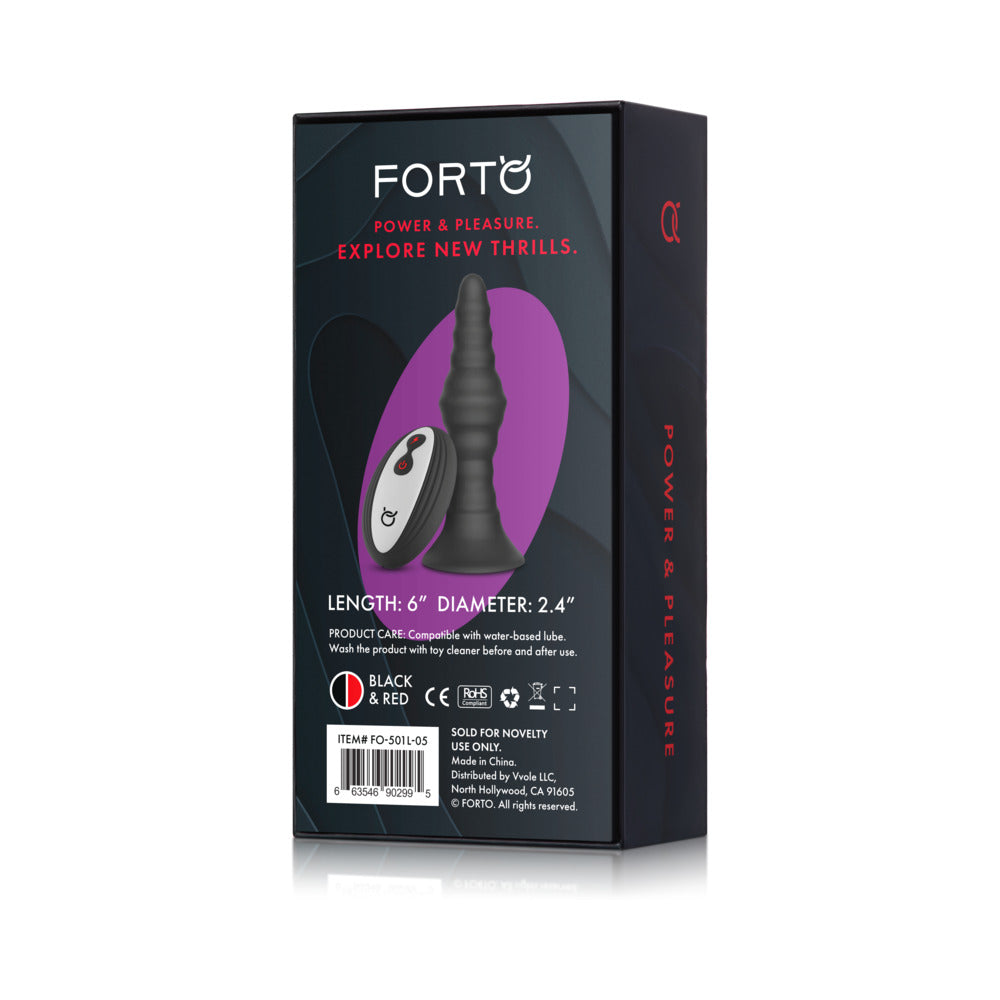 Forto Vibrating Ribbed Plug Rechargeable Remote-Controlled Silicone Anal Plug Large Black