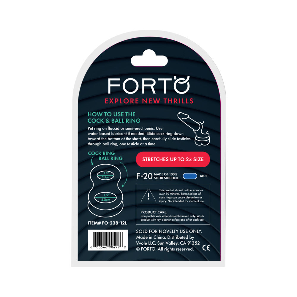 Forto F-20 Liquid Silicone Cockring & Ball Stretcher Large Blue
