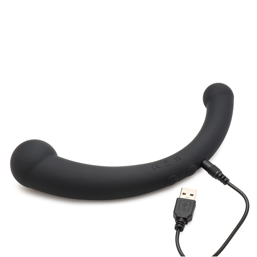 Master Series 10X Vibra-Crescent Vibrating Silicone Dual Ended Dildo Black