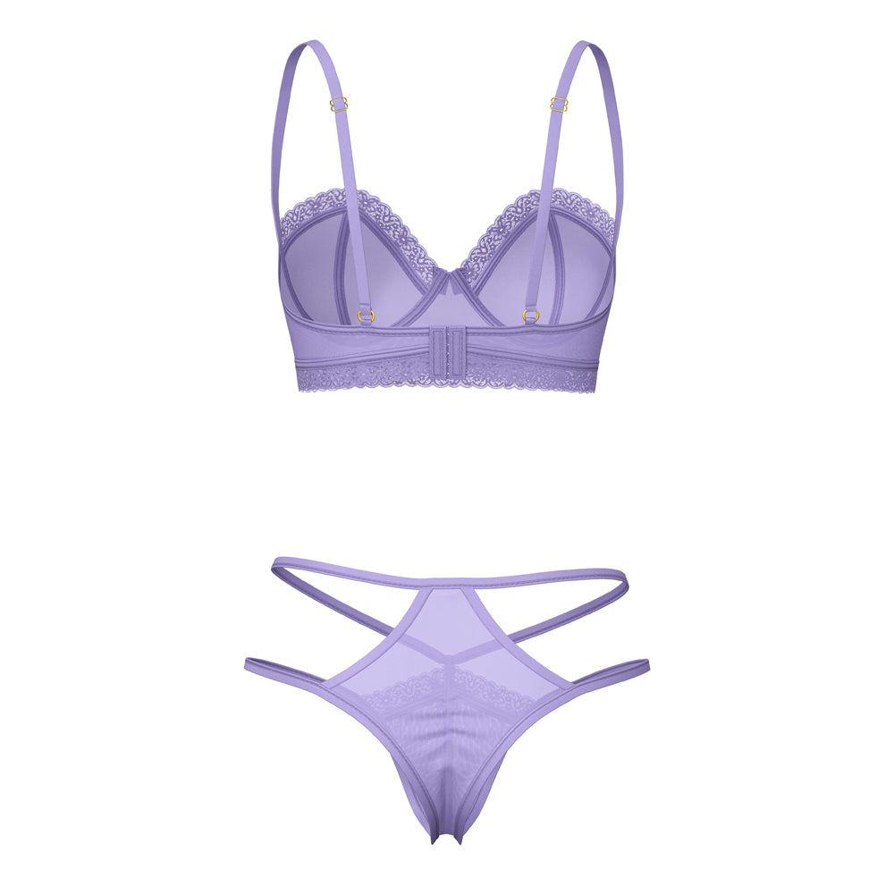 Magic Silk Sheer Passion Demi Bra & High Cut Tanga Very Peri Queen Size