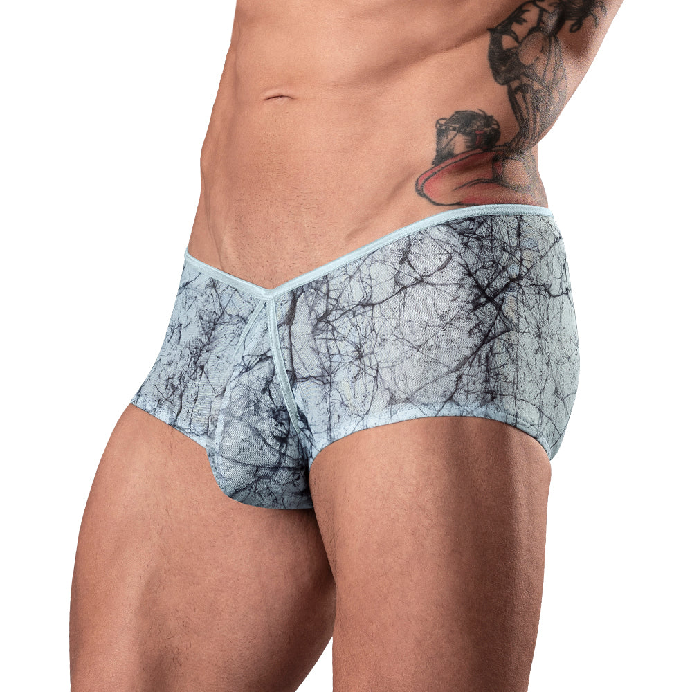 Male Power Marble Mesh Micro Mini Short Silver Blue L
