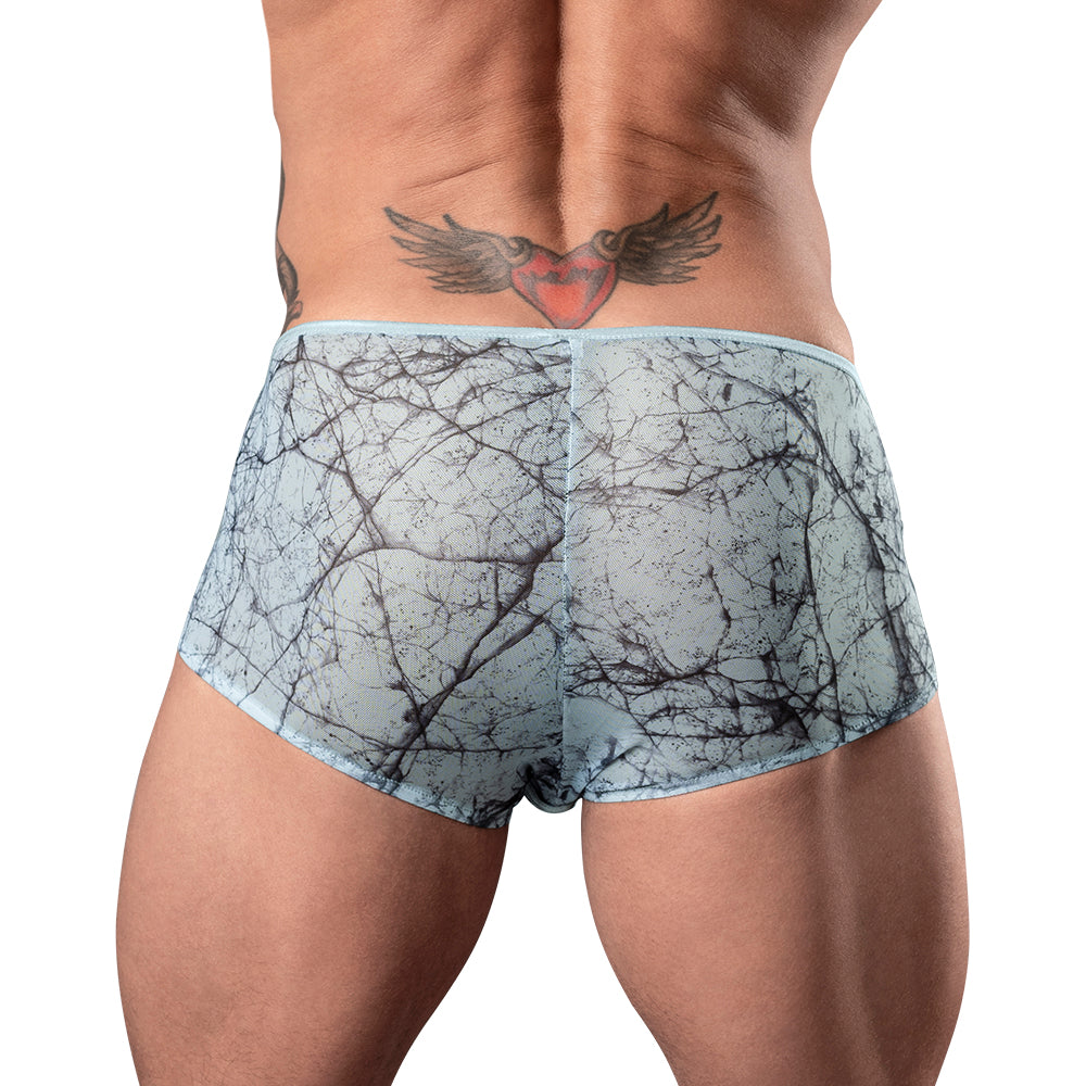Male Power Marble Mesh Micro Mini Short Silver Blue XL