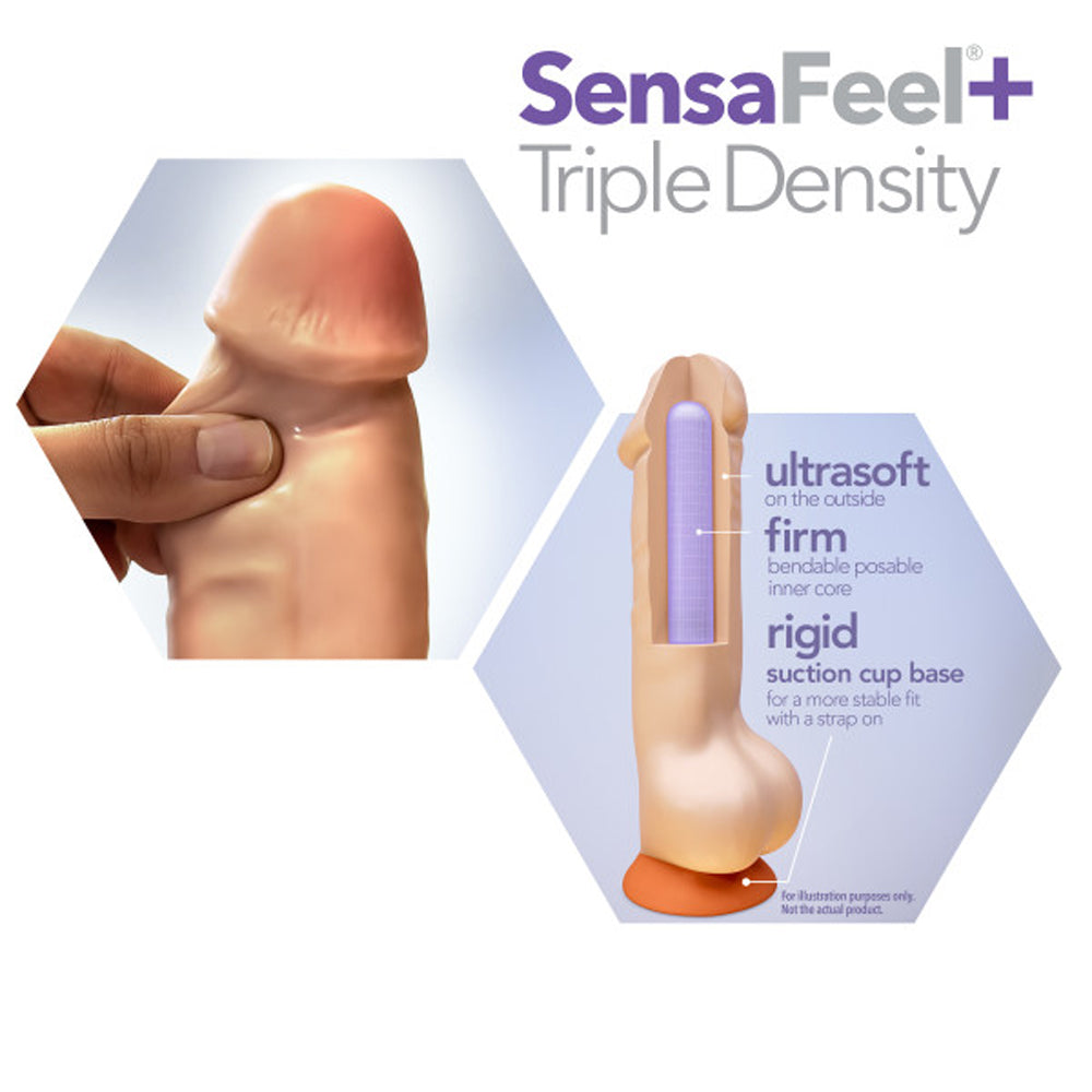 Dr. Skin Plus Thick 8 in. Triple Density Posable Dildo with Balls Beige