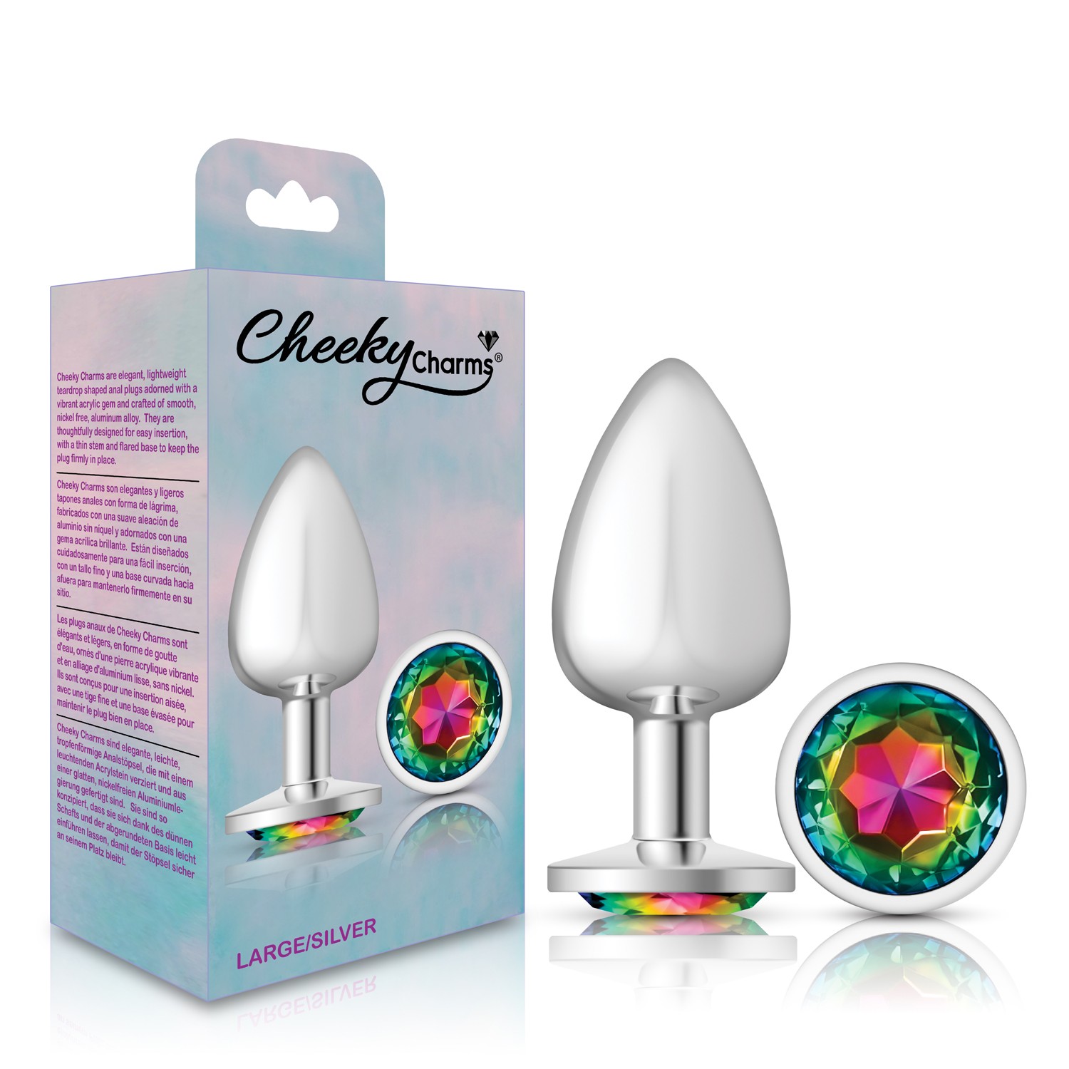 Rainbow Round Gem Silver Metal Plug - Lg
