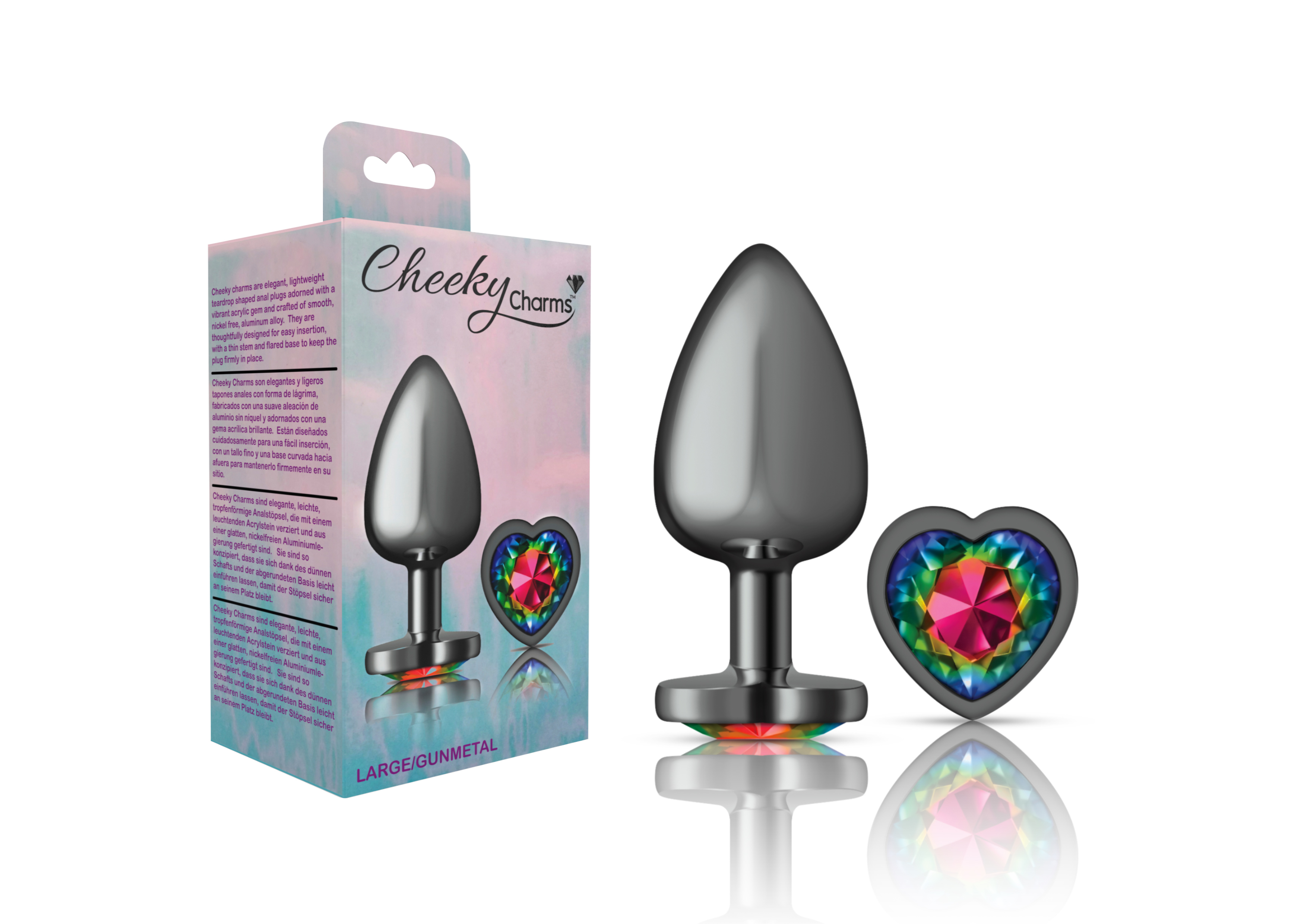 Rainbow Heart Gem Gunmetal Metal Plug - Lg
