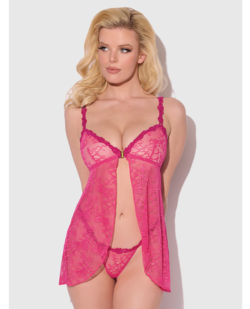 Yvone Lace Babydoll w/Front Closure & G-String 2 pc Set - Pink MD