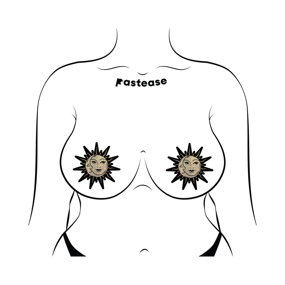 Pastease Sunburst: Sun & Moon Faces on Gold Glitter Sun Pasties