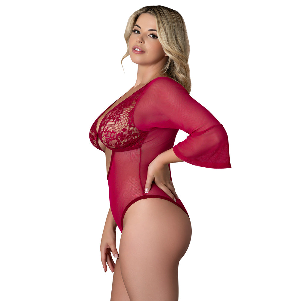 Magic Silk Black Cherry 3/4 Sleeve Playsuit Cherry Queen Size