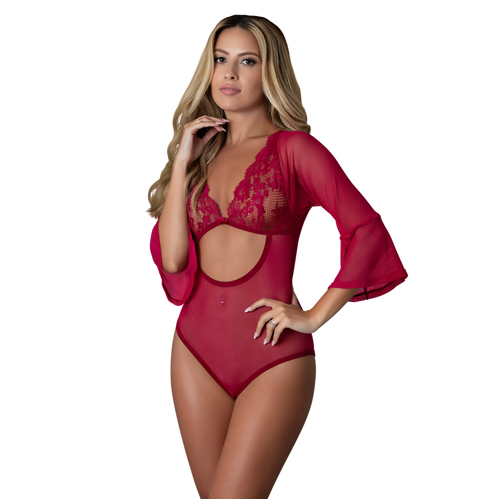 Magic Silk Black Cherry 3/4 Sleeve Playsuit Cherry L/XL