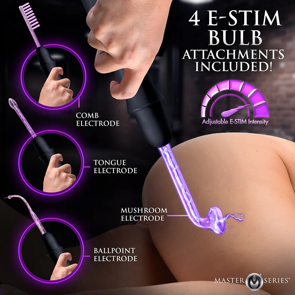Master Series Elektrawand Rechargeable E-Stim Wand with Attachments Black