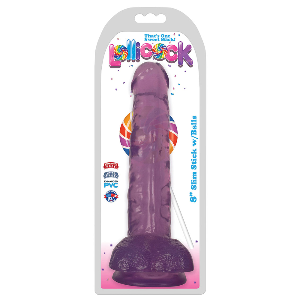 Lollicock 8" Slim Stick With Balls Grape Ice