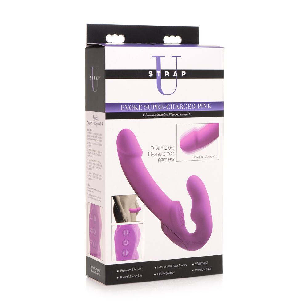 Strap U Evoke Super Charged Pink Vibrating Strapless Silicone Dildo