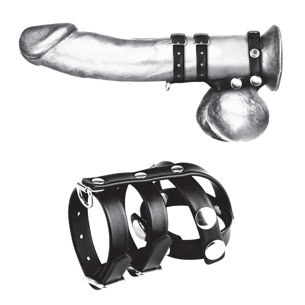 Double Cock And Ball Strap With Leash Lead