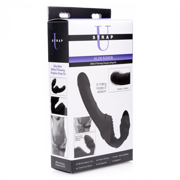 Strap U Slim Rider Ribbed 9X Vibrating Strapless Strap-On