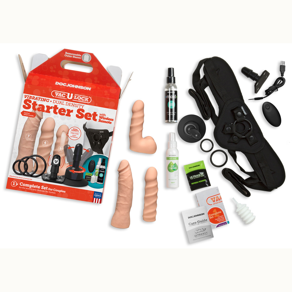 Vac-U-Lock Vibrating Dual Density Starter Set With Wireless Remote Vanilla