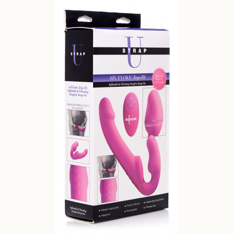 Strap U 10X Evoke Ergo Fit Inflatable & Vibrating Silicone Strapless Strap-On