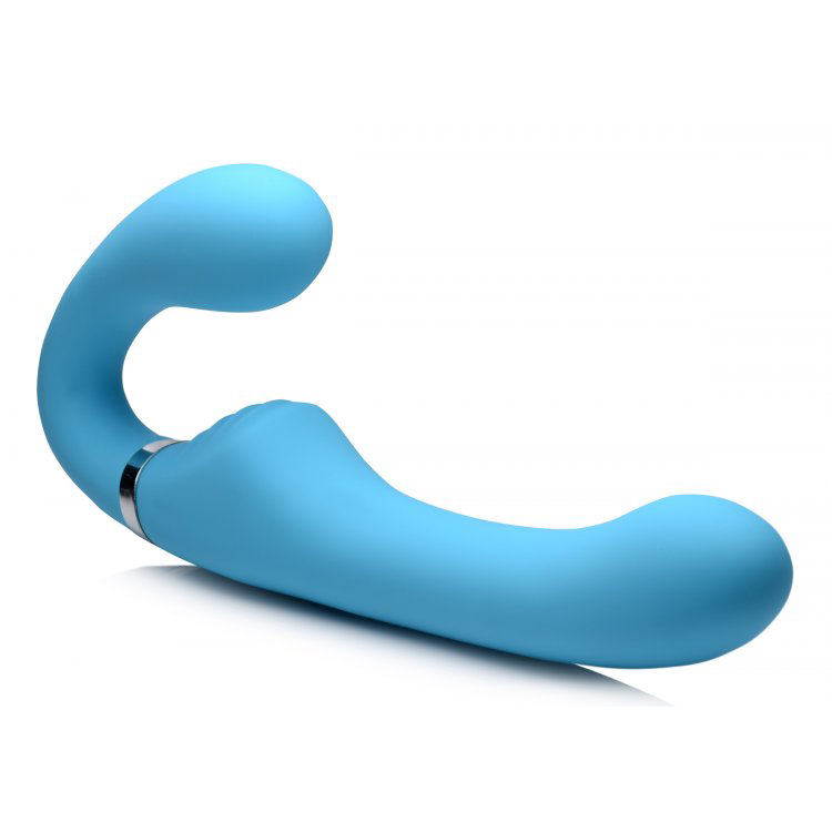 Strap U Mighty Rider 10X Vibrating Silicone Strapless Strap-On Blue