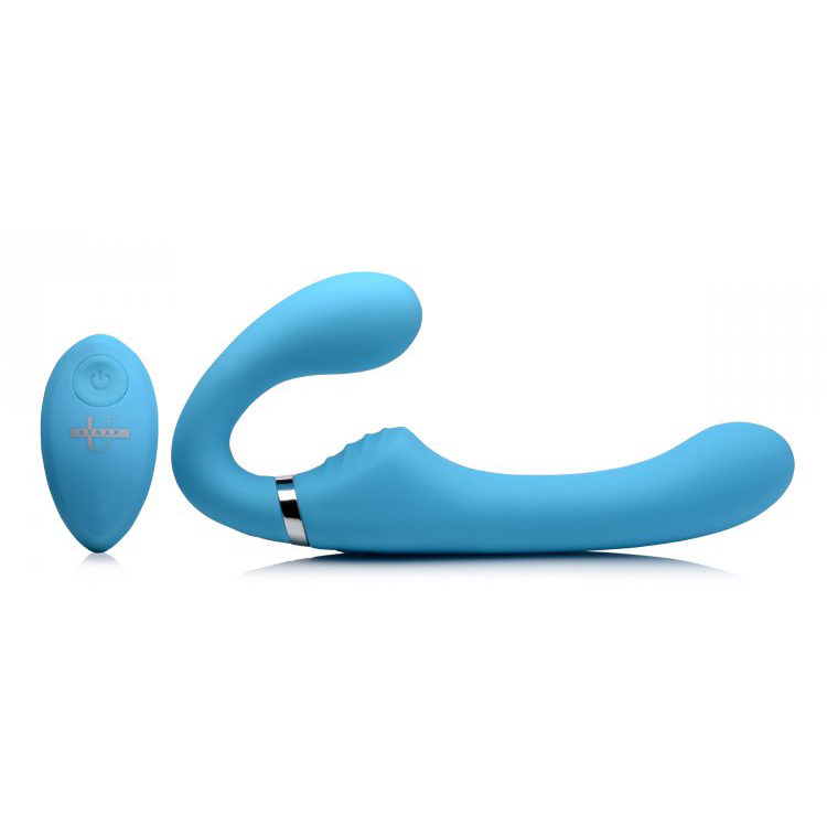 Strap U Mighty Rider 10X Vibrating Silicone Strapless Strap-On Blue