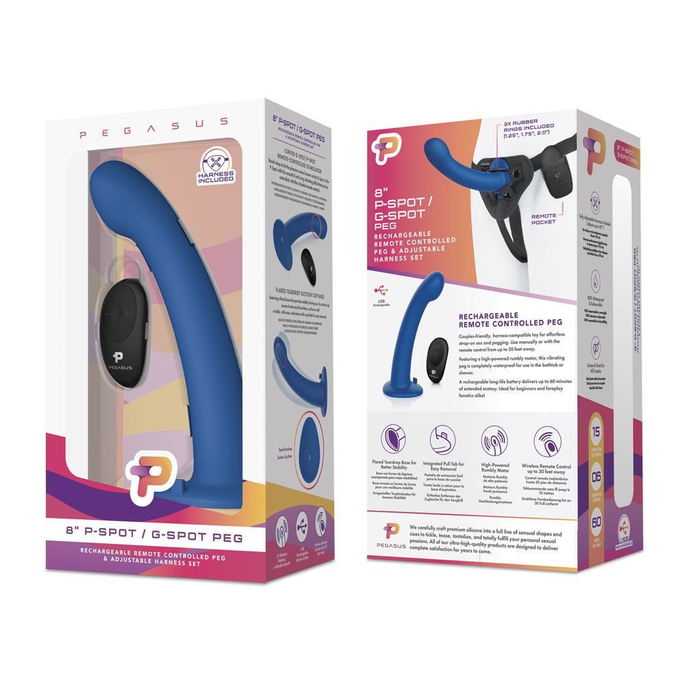 8" Remote Control P-Spot G-Spot Silicone Peg With Harness Included
