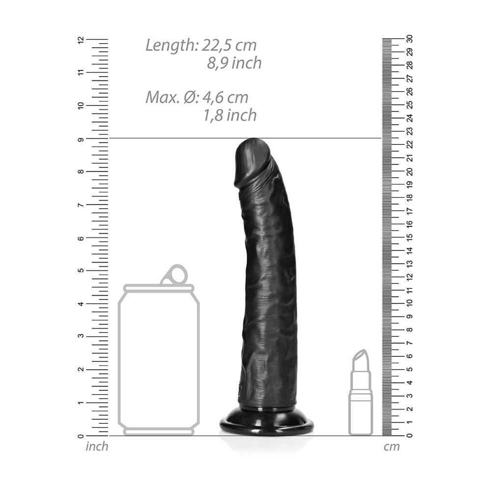 Slim Realistic Dildo Without Balls With Suction Cup 8'' Black