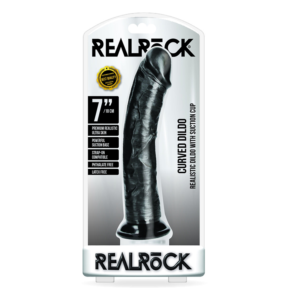 Curved Realistic Dildo Without Balls With Suction Cup 7'' Black