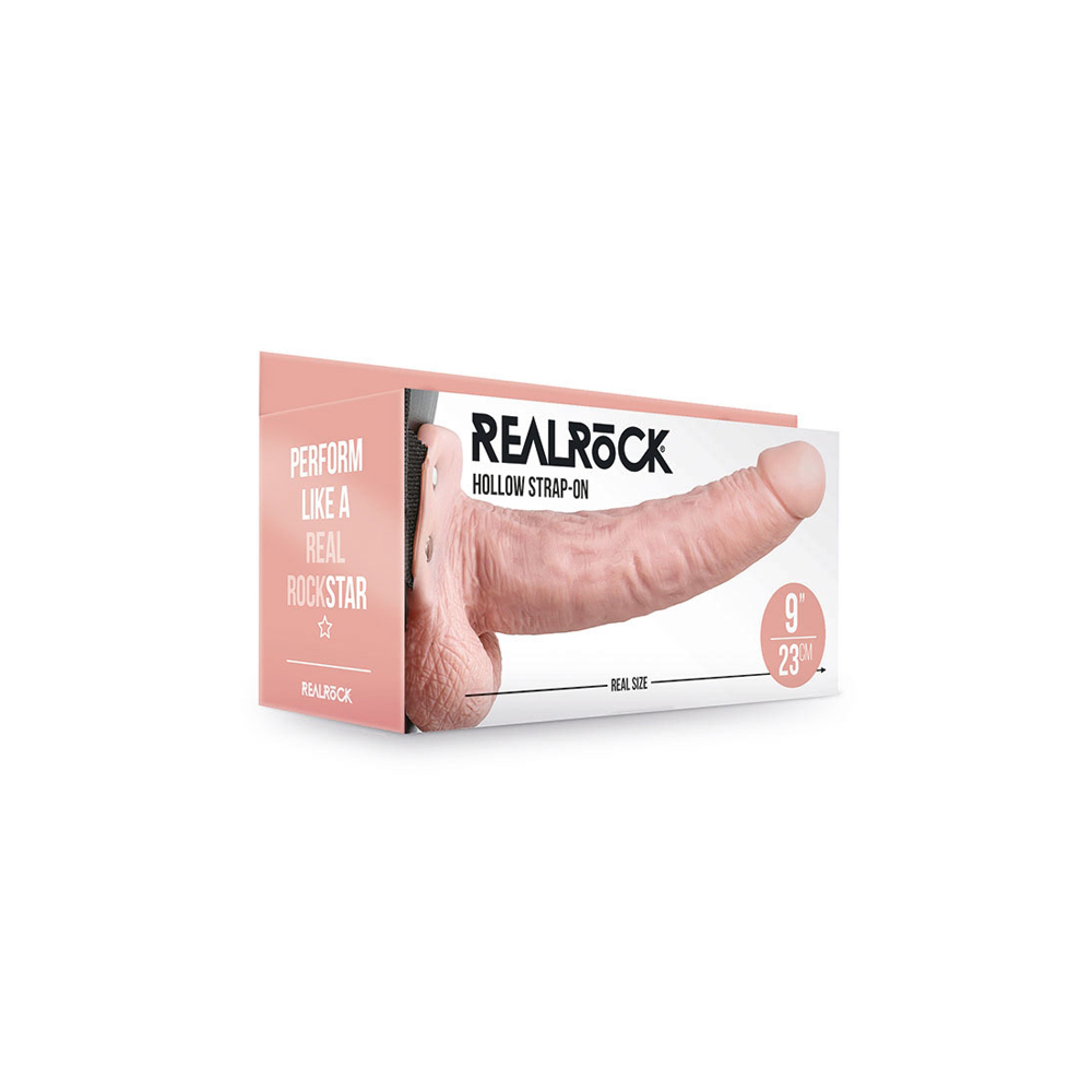 Realrock Hollow Strap-On With Balls 9" Flesh