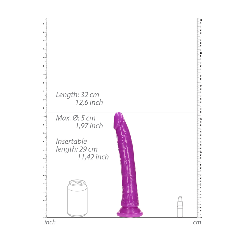 Realrock Glow In The Dark Slim Dildo 11'' Neon Purple