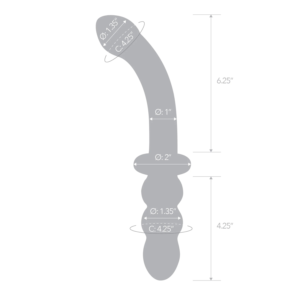 Glas 12" Girthy Ribbed G-Spot Glass Dildo With Handle Grip Double Ended