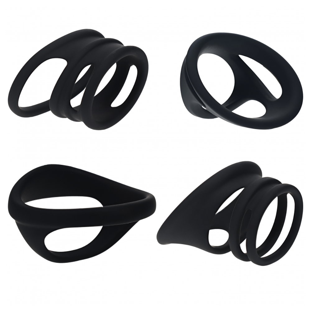 Levelz Set Of 4 Silicone Cock & Ball Rings Black