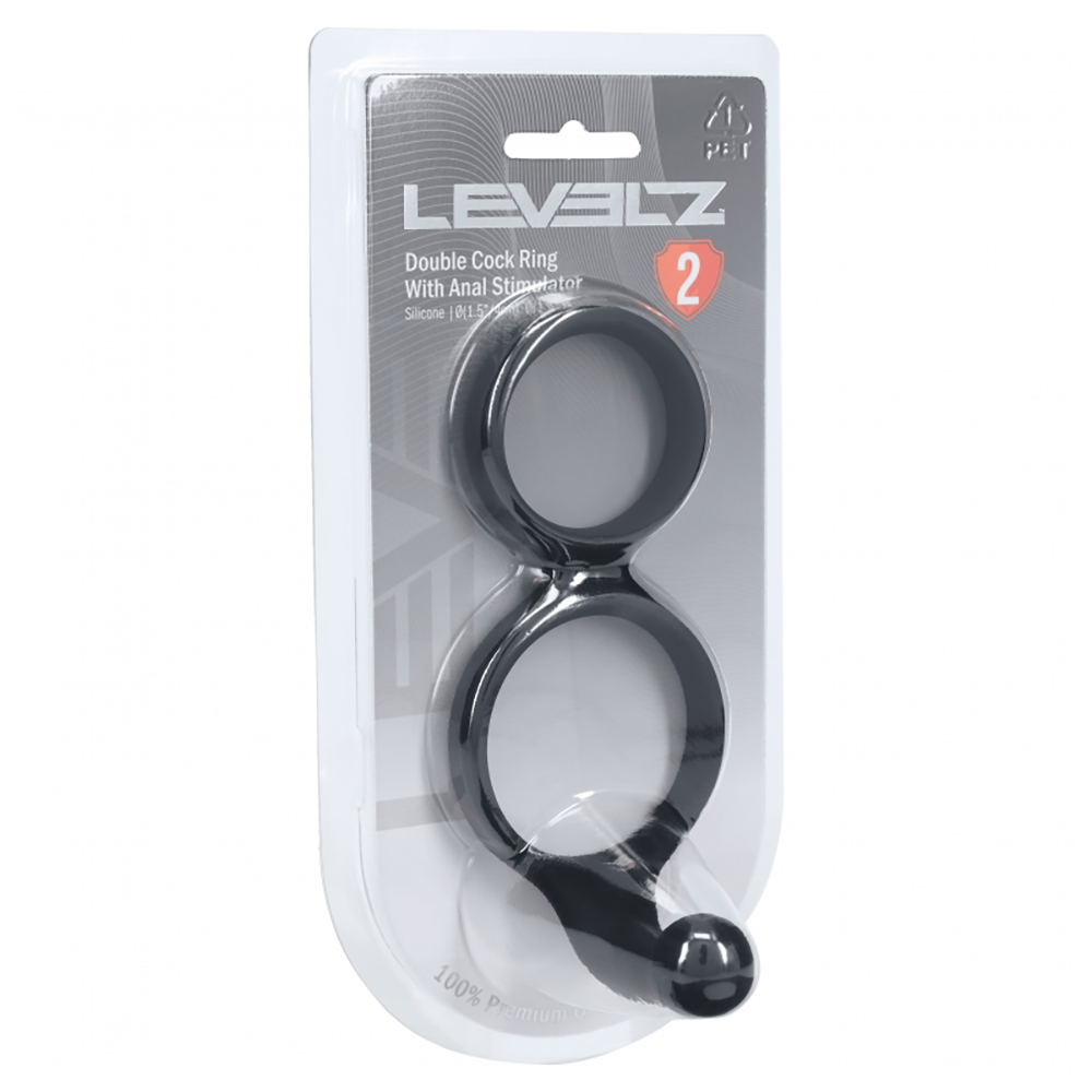 Levelz Silicone Double Cock Ring With Anal Stimulator Black