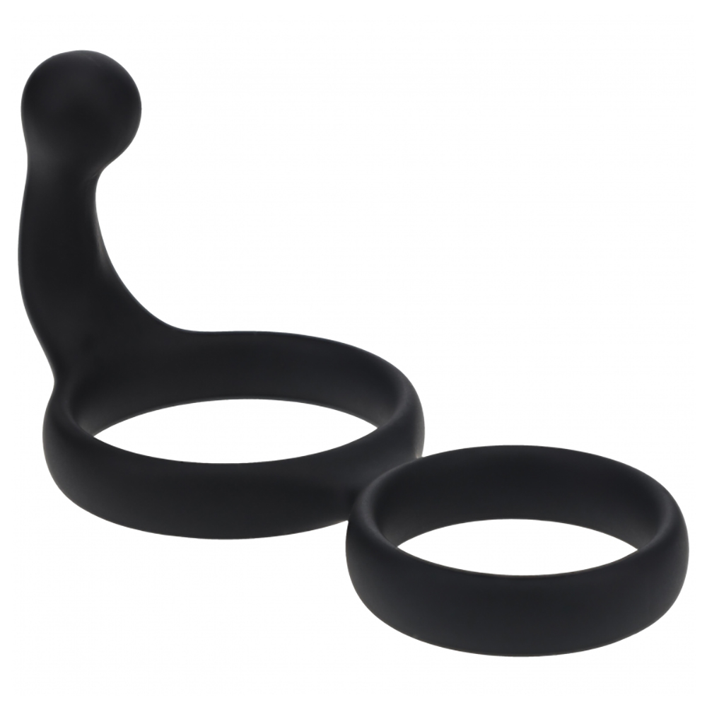 Levelz Silicone Double Cock Ring With Anal Stimulator Black
