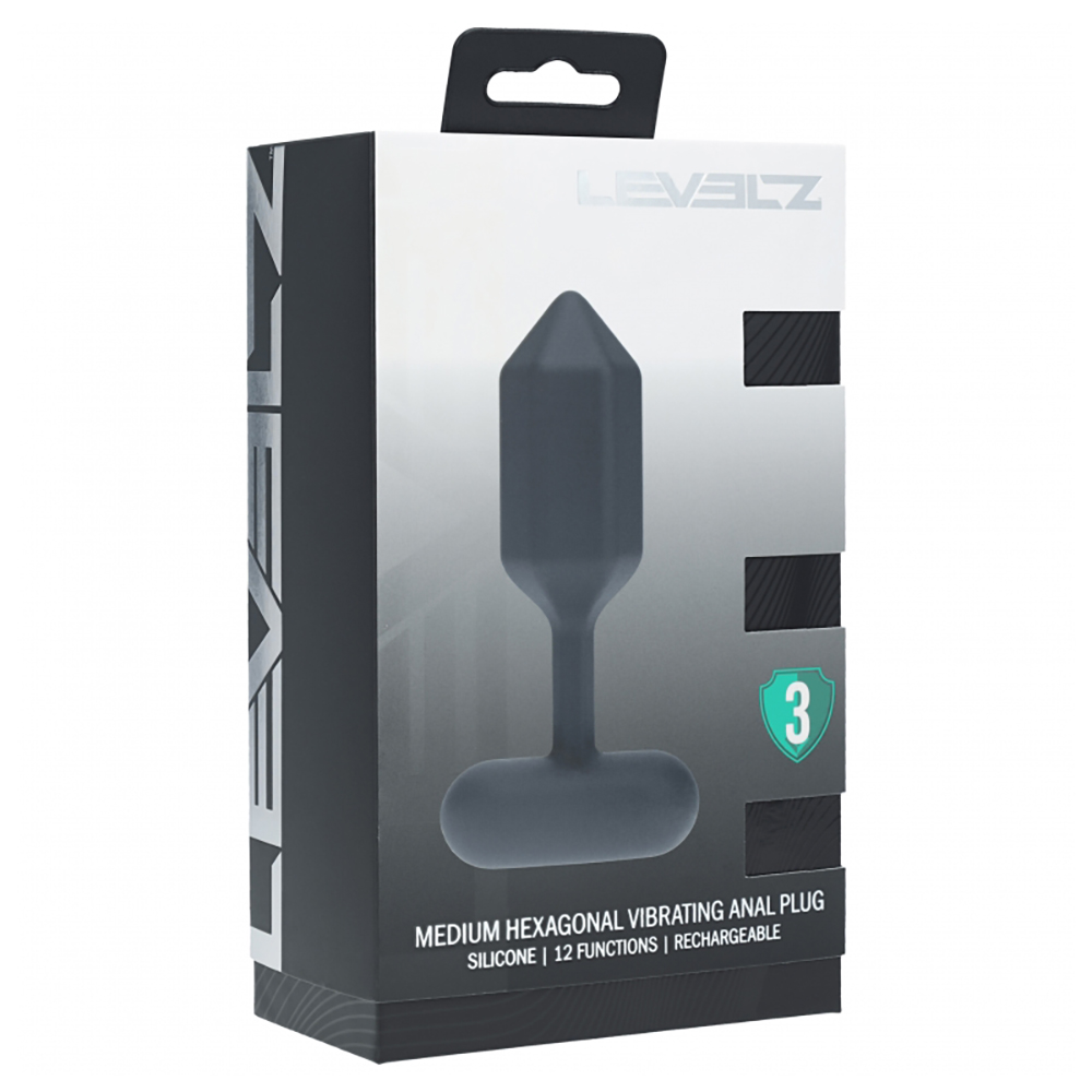 Levelz Hexagonal Vibrating Silicone Anal Plug Medium Black