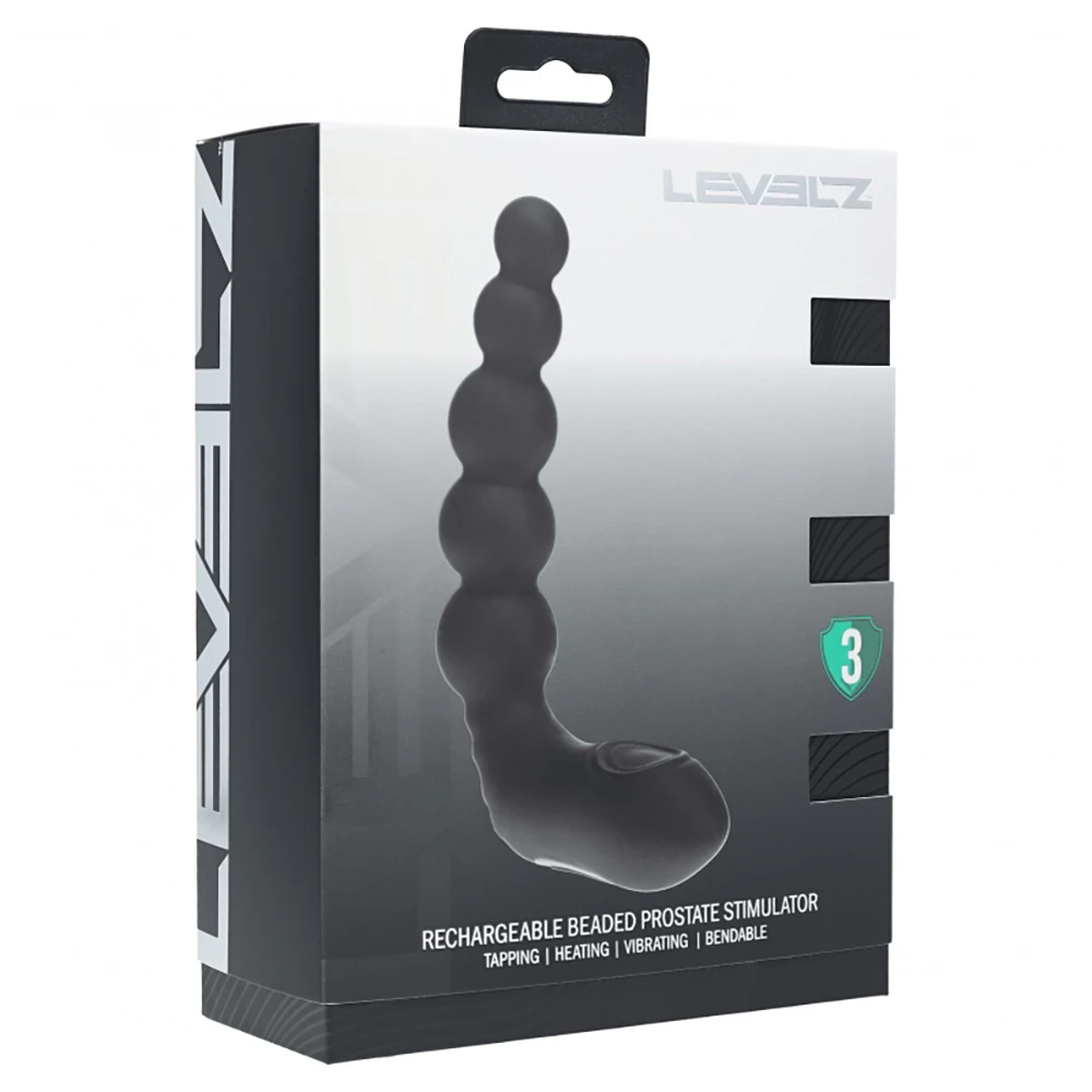 Levelz Vibrating Heating Bendable Tapping Beaded Silicone Prostate Stimulator Black