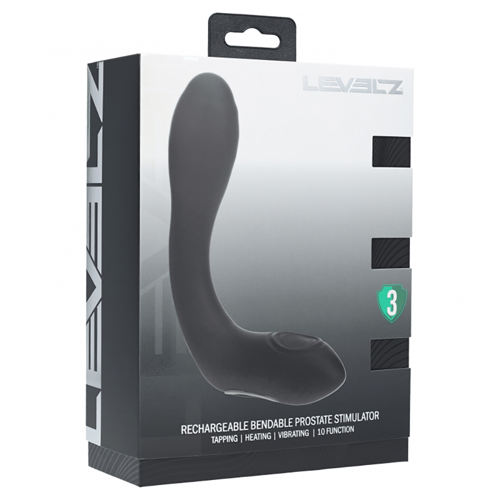 Levelz Vibrating Heating Bendable Tapping Silicone Prostate Stimulator Black