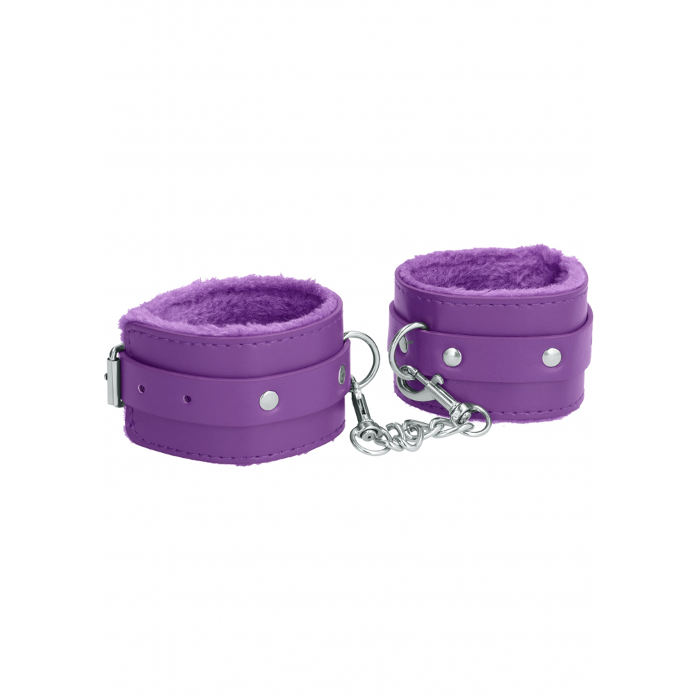 Ouch! Plush Leather Hand Cuffs Purple