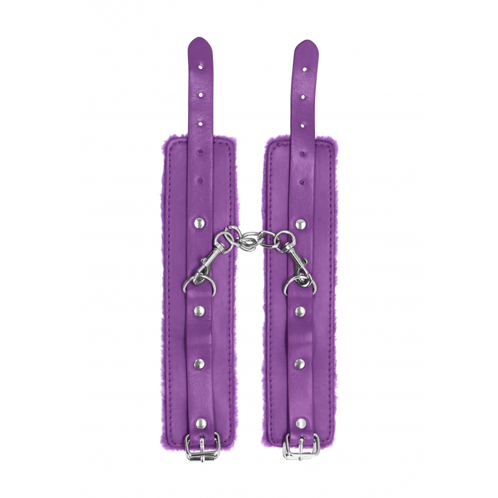 Ouch! Plush Leather Hand Cuffs Purple