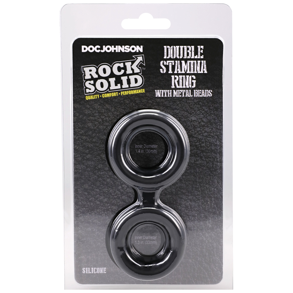 Rock Solid Silicone Double Stamina Ring With Metal Beads Black