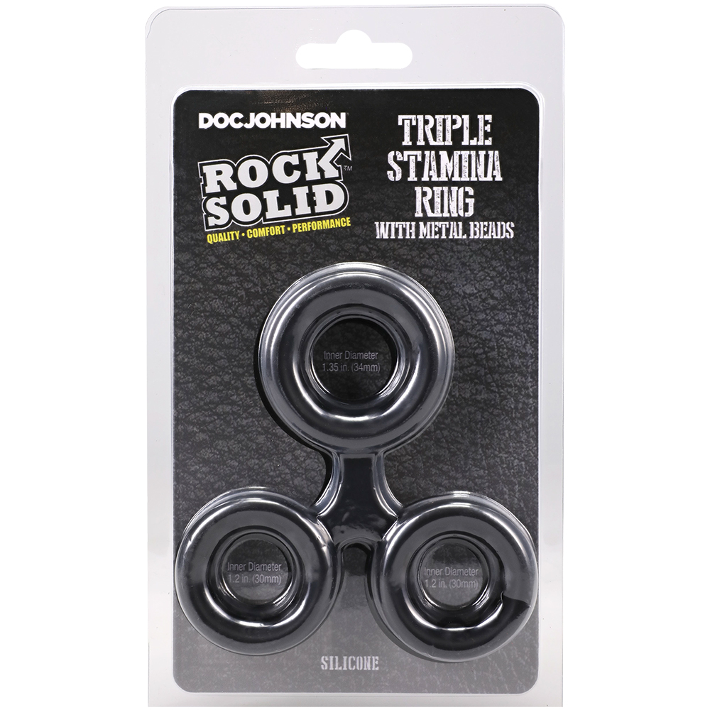 Rock Solid Silicone Triple Stamina Ring With Metal Beads Black