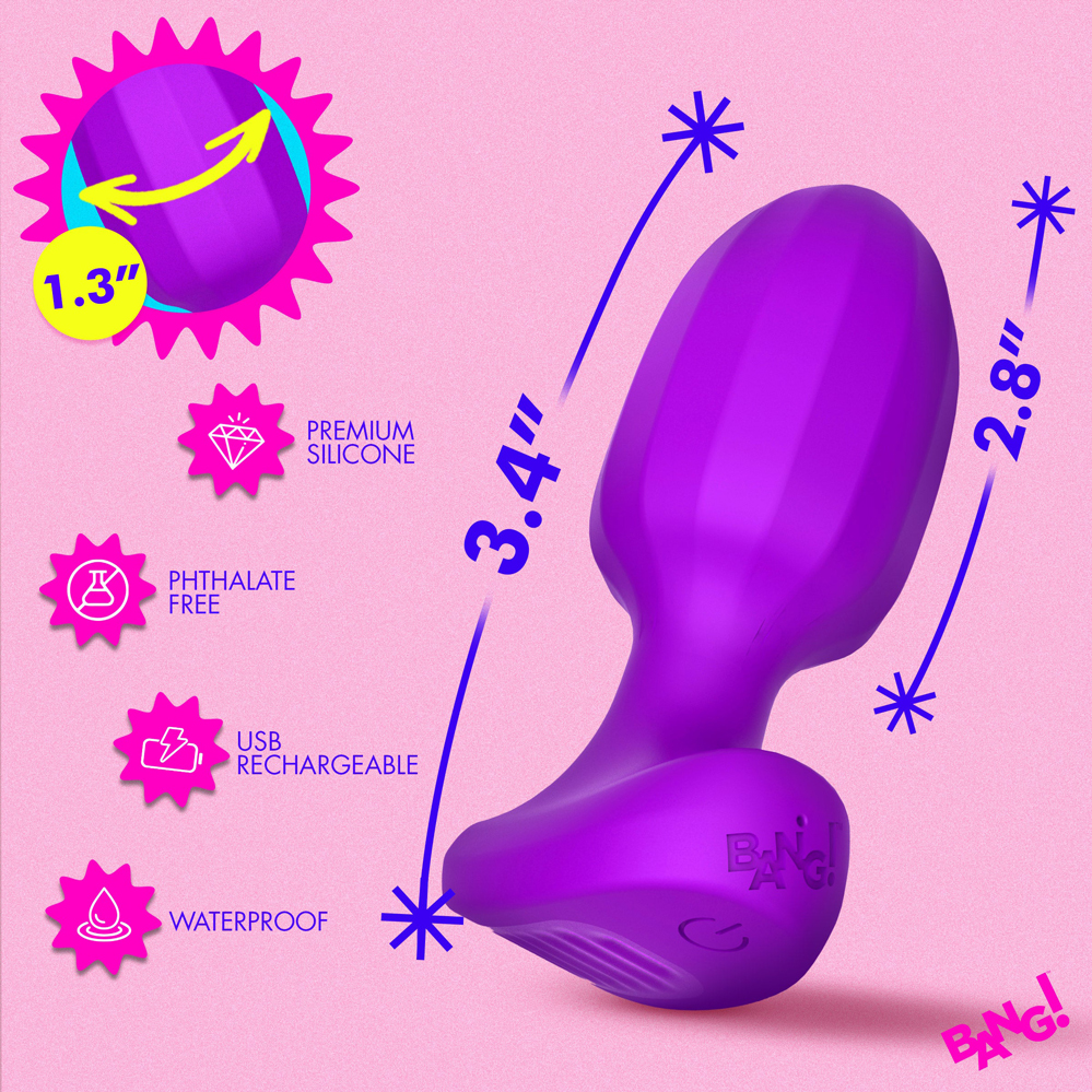 Ribbed Vibrating Silicone Butt Plug - Purple